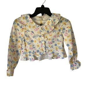 Floral Ruffle Cropped Blouse